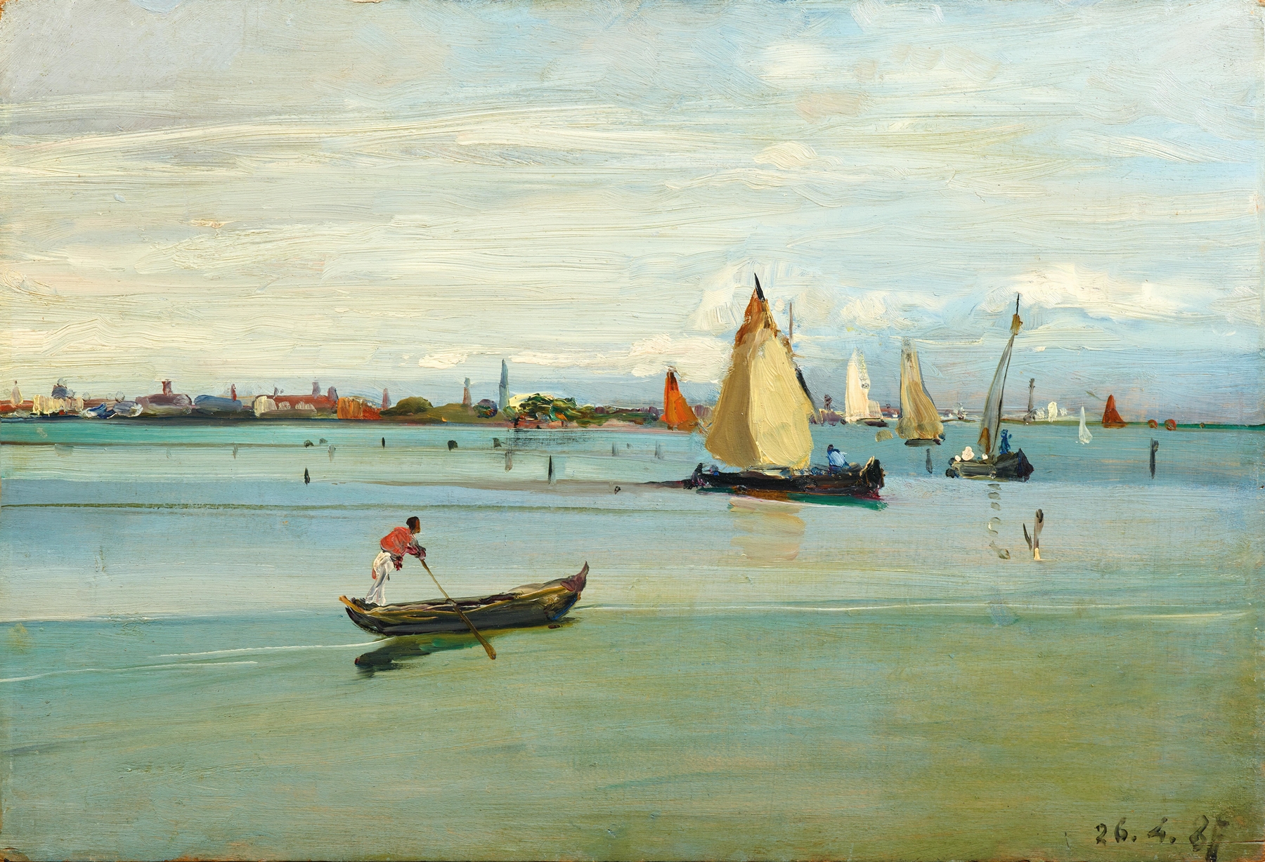 Marine scene in the lagoon of Venice, oil painting by Lorenzo Delleani