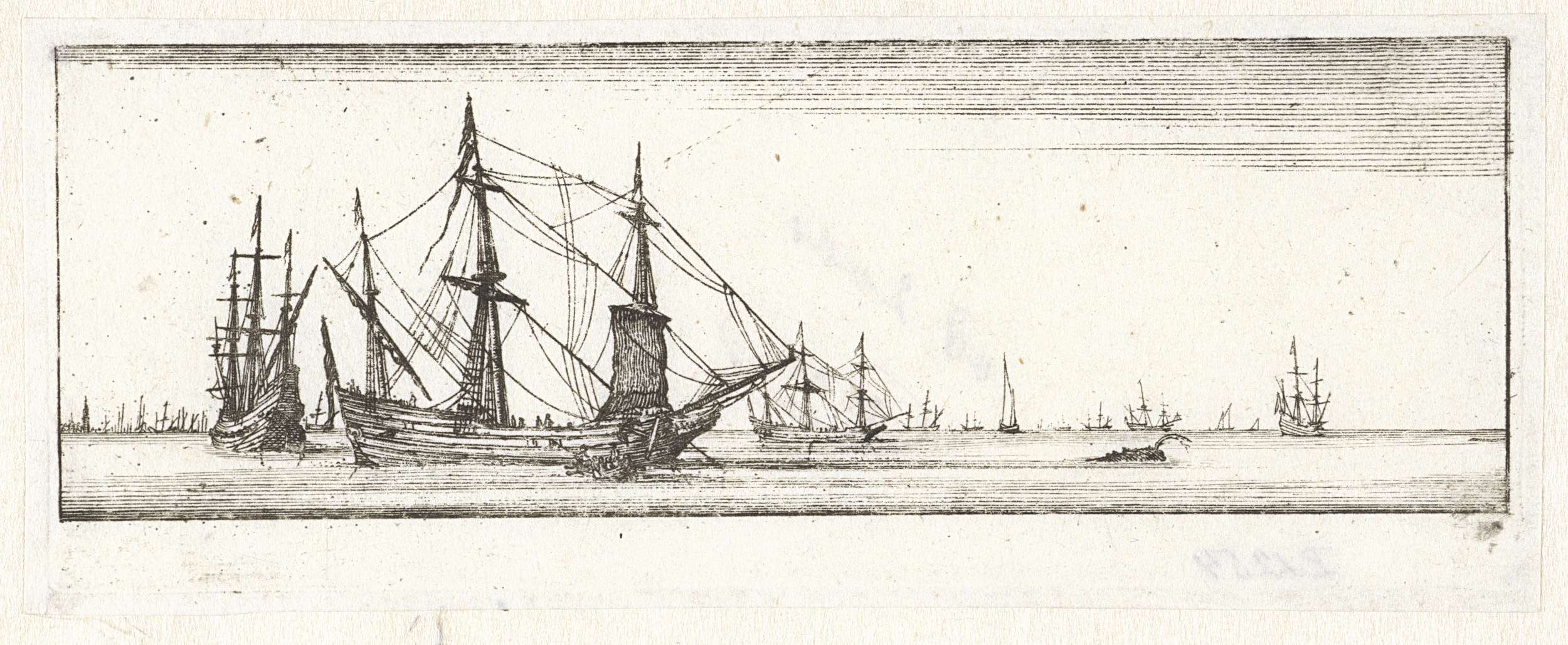 Etching by Wenceslaus Hollar depicting ships on calm water