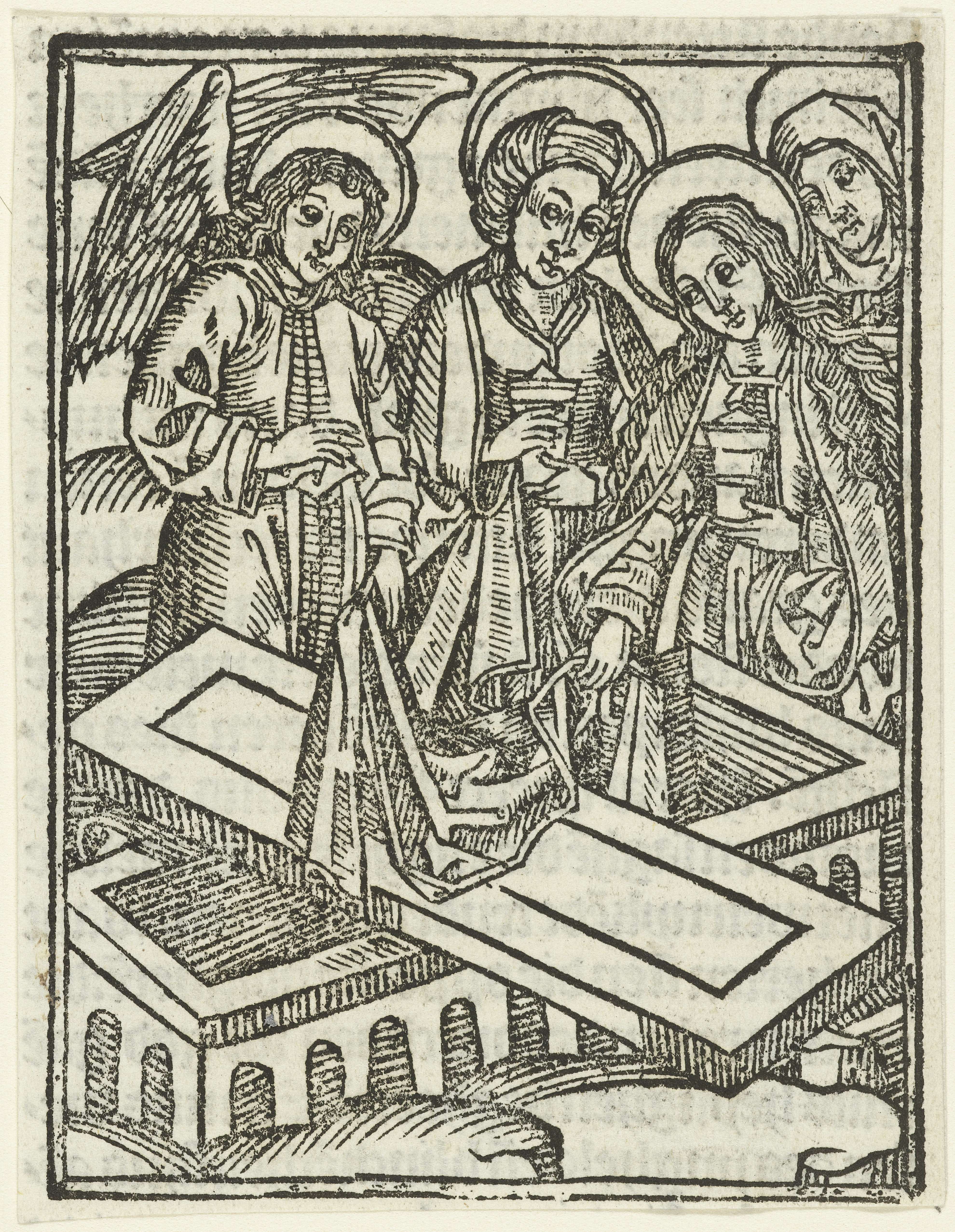 Religious scene with women mourning at a tomb, paper by Meester van de Delbecq-Schreiber-Passie