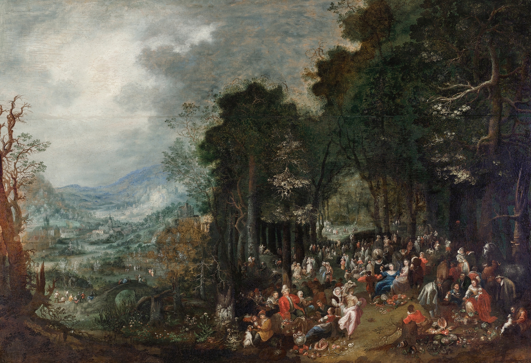 Landschaft mit Festgesellschaft by Johann Jakob Hartmann, oil painting depicting a landscape with figures.
