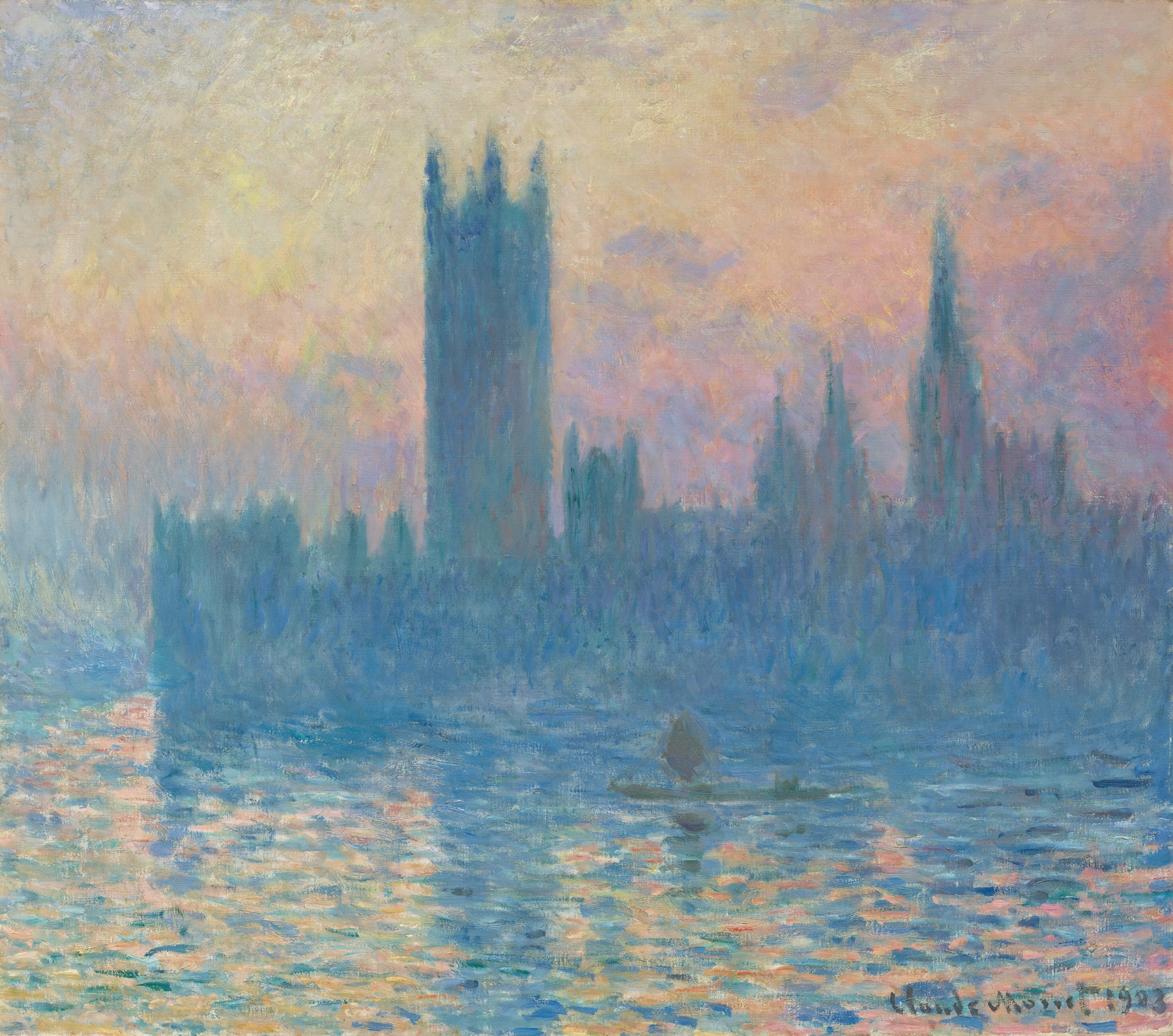 The Houses of Parliament, Sunset, by Claude Monet, public domain
