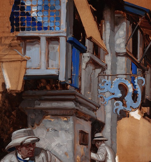 Dean Cornwell's painting 'Pursuit' captures a dynamic historical scene.