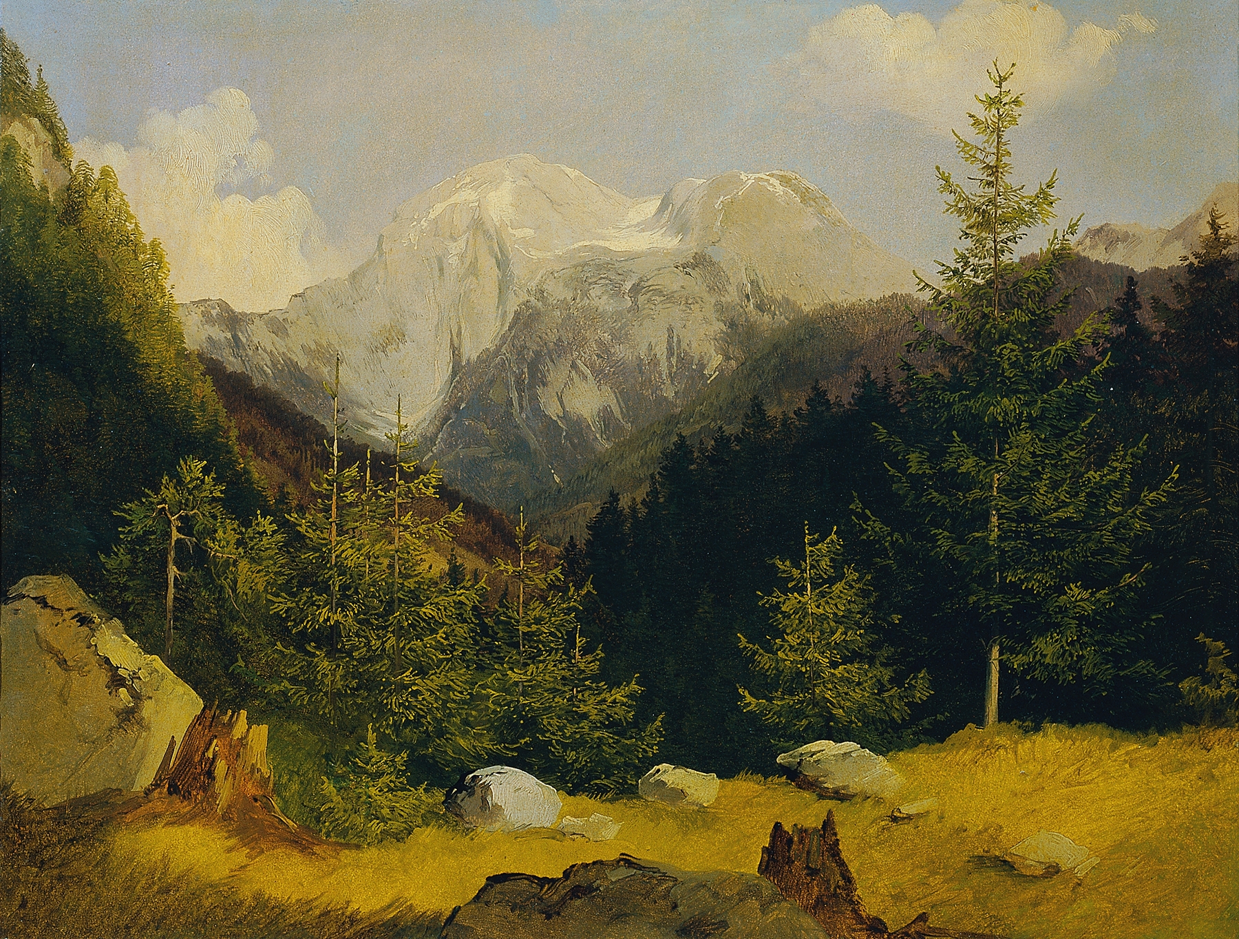 Landscape featuring mountains and snow by Joseph Holzer, oil painting