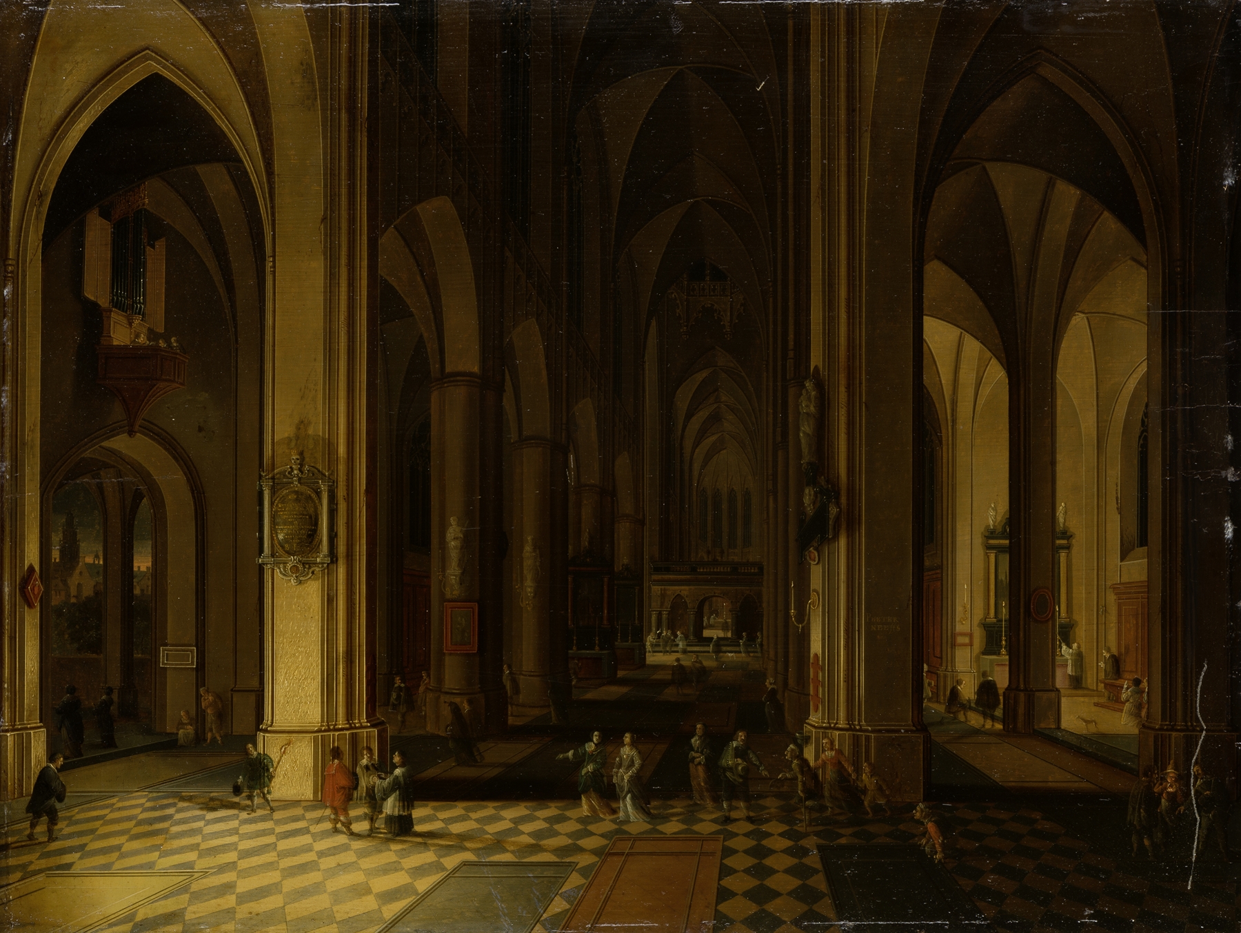 Interior of a Gothic Church by Candlelight, by Pieter Neeffs the younger, public domain