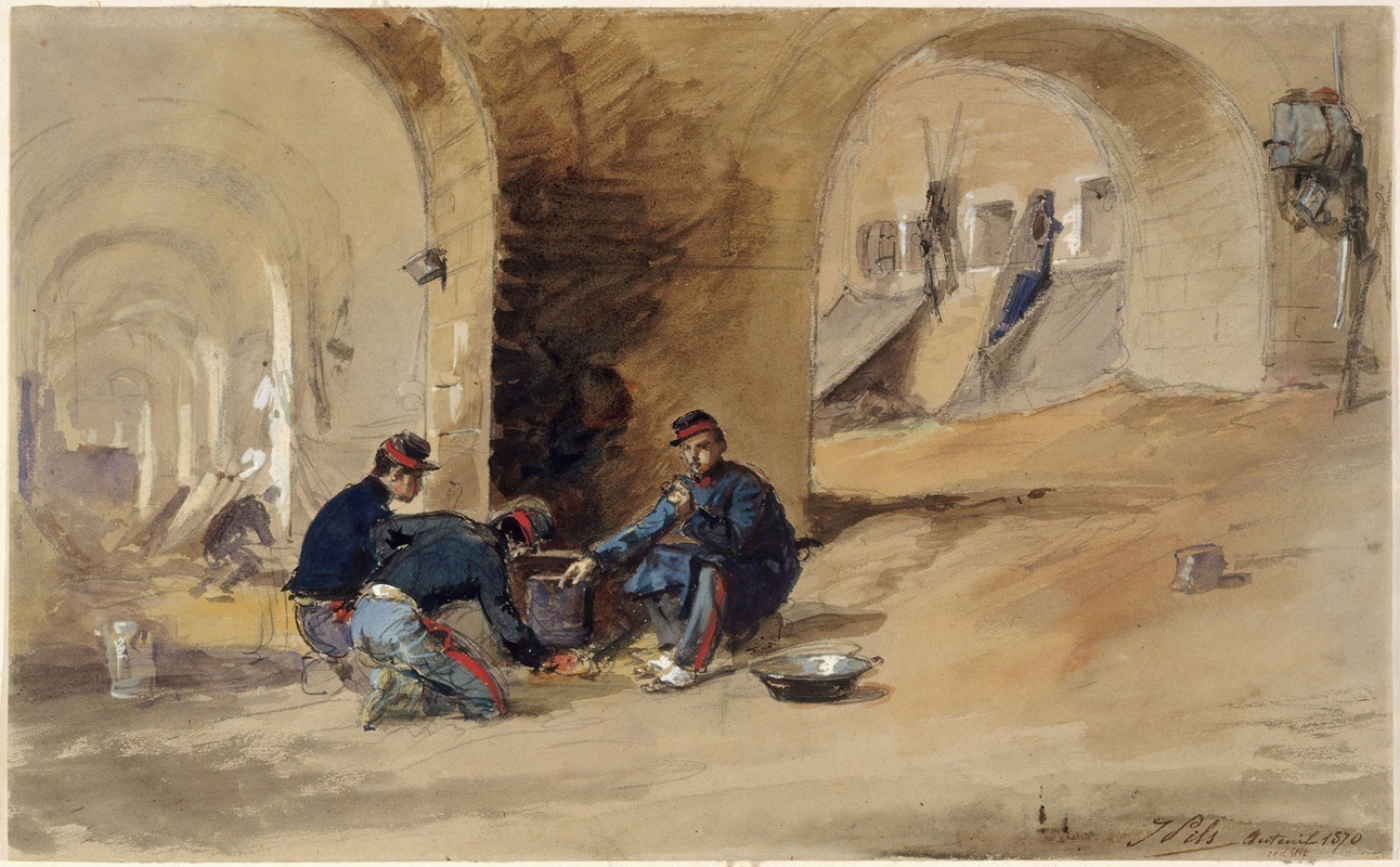 A painting depicting a scene under the Auteuil viaduct with mobile structures.