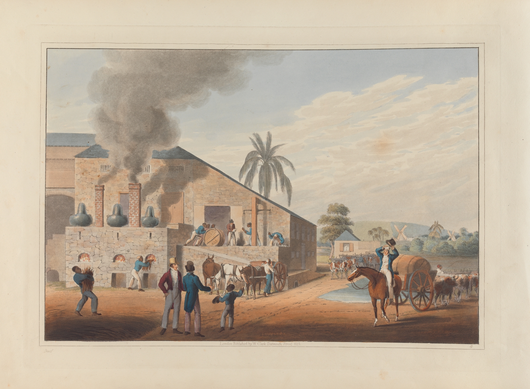 Exterior of Curing-House and Stills, by William A. V. Clark, public domain