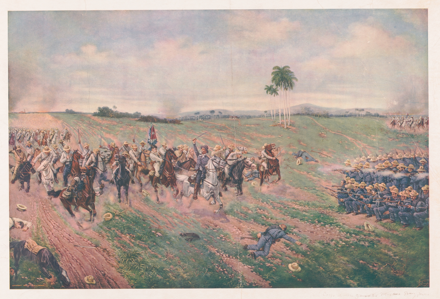 Historical scene depicting generals Maximo Gomez and Maceo, oil painting by F. Ybanez