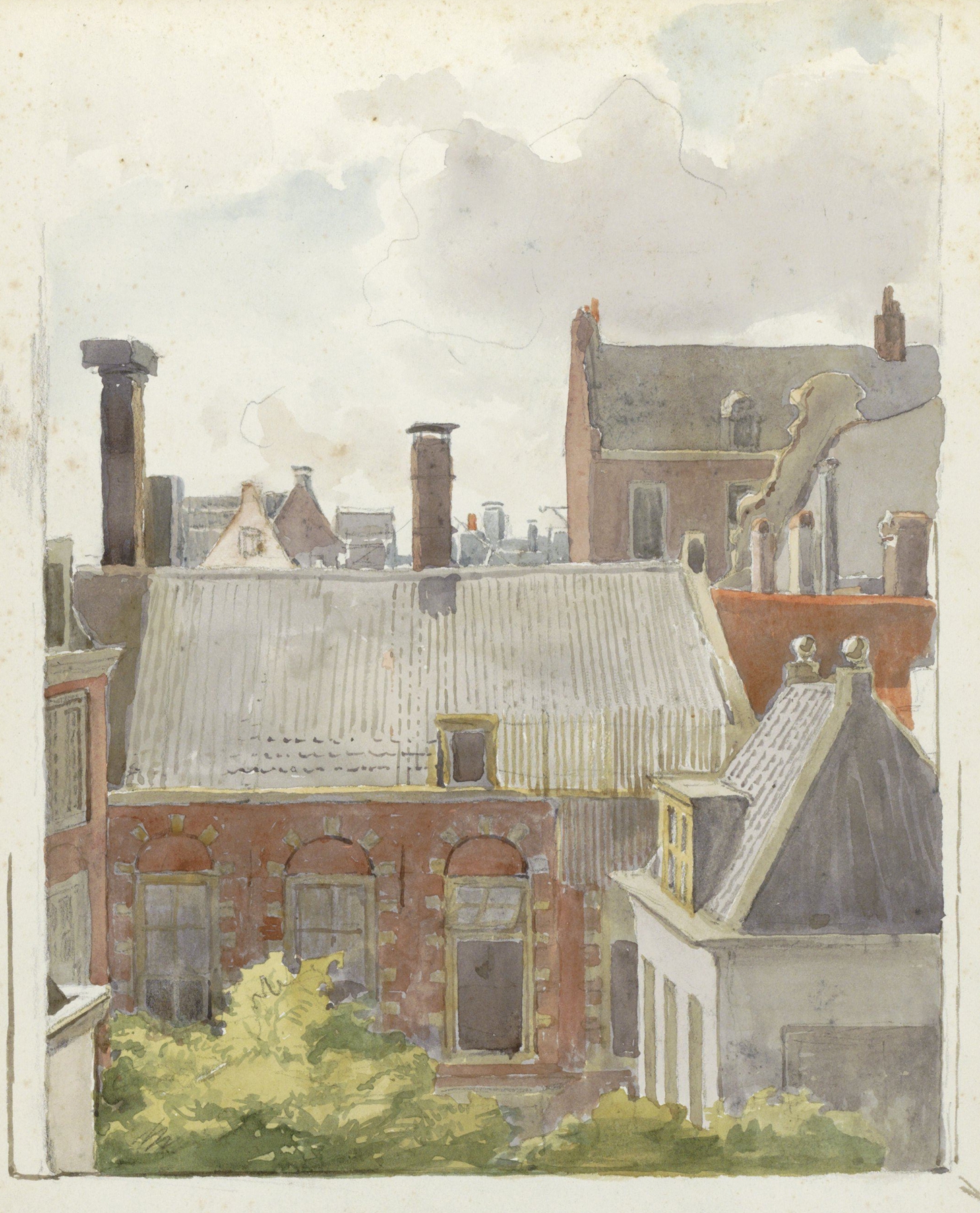 Cityscape viewed from a window, oil on canvas by Reinier Craeyvanger