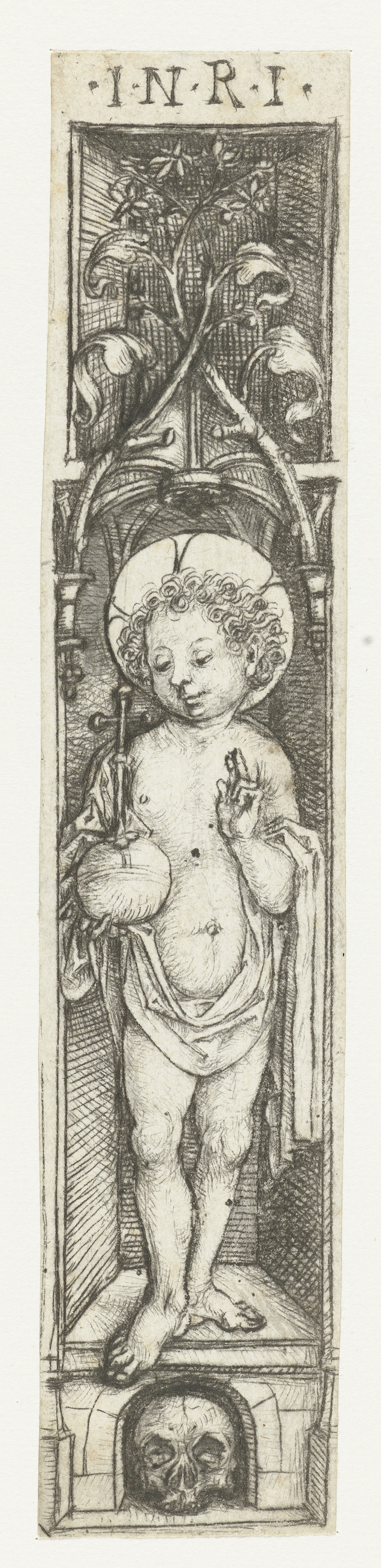Drypoint by Meester van het Amsterdamse Kabinet depicting the Christ Child with outstretched hands.