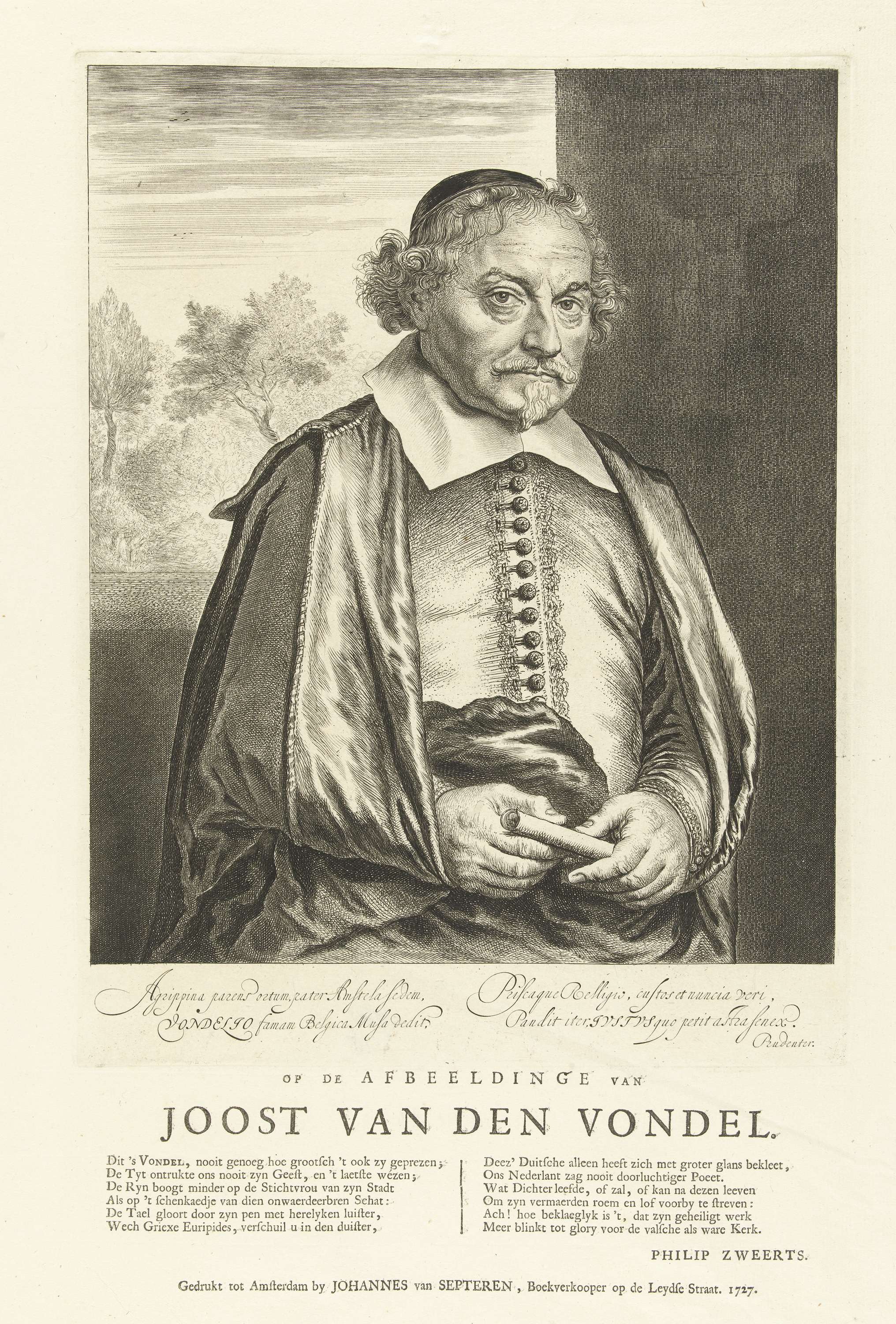 Etching of Joost van den Vondel by Jan Lievens, featuring a contemplative expression