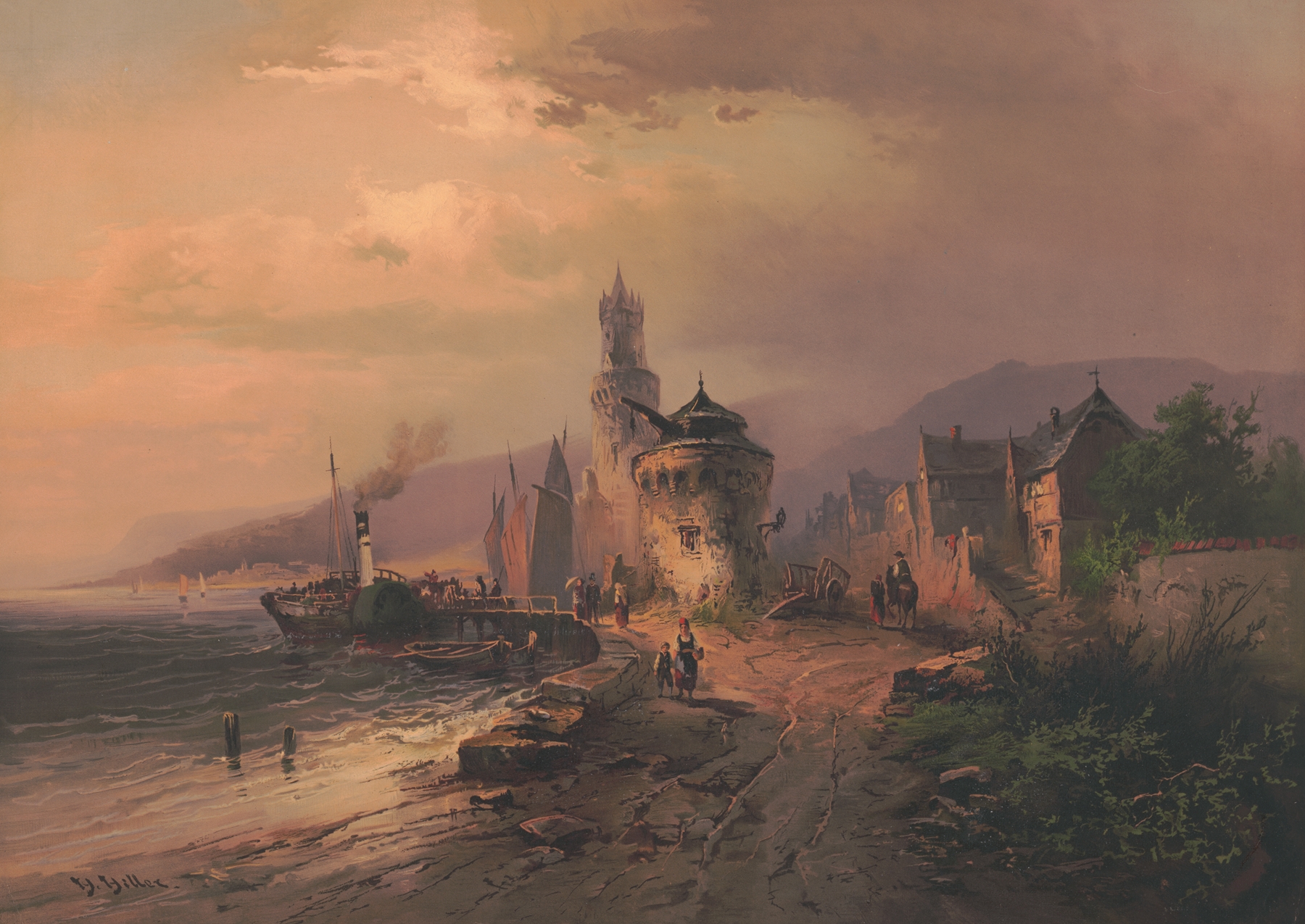 Landscape of Andernach a Rhein by Edmund Foerster & Co., oil painting