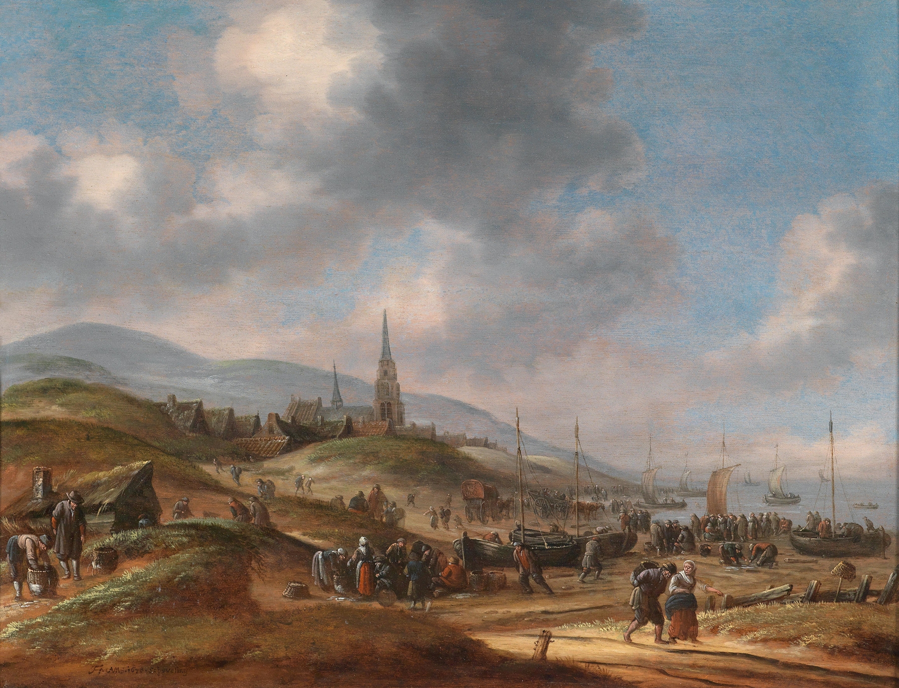 Marine scene with waves and horizon, oil painting by Thomas Heeremans