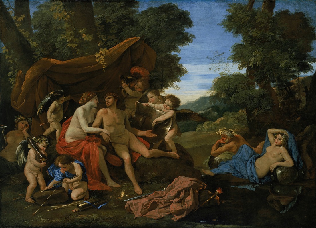A depiction of Mars and Venus in a mythological setting.