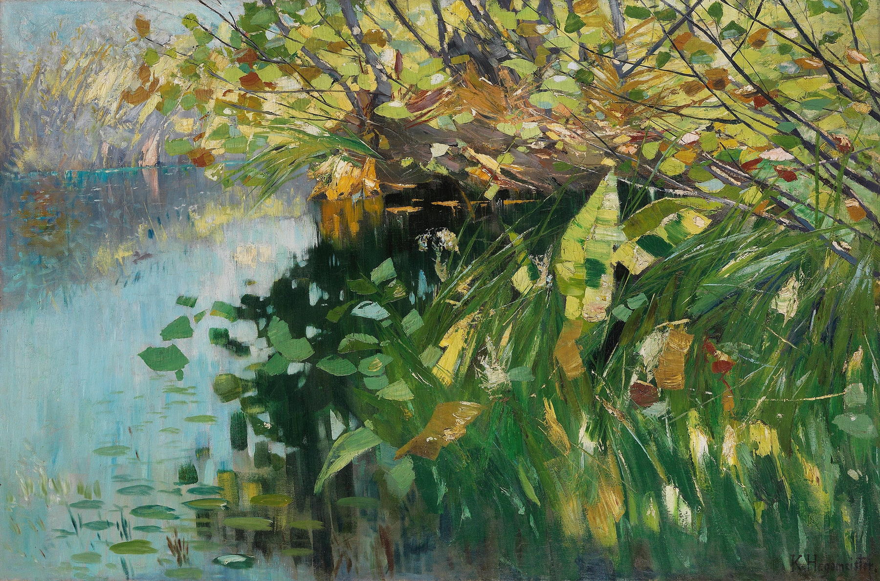 Waldweiher by Karl Hagemeister, oil painting of a tranquil water landscape.