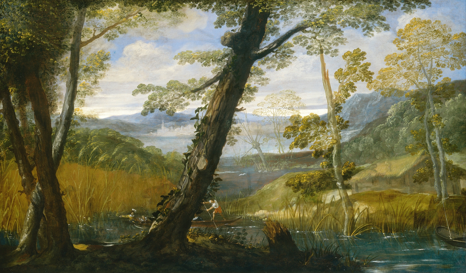 River Landscape, by Annibale Carracci, public domain