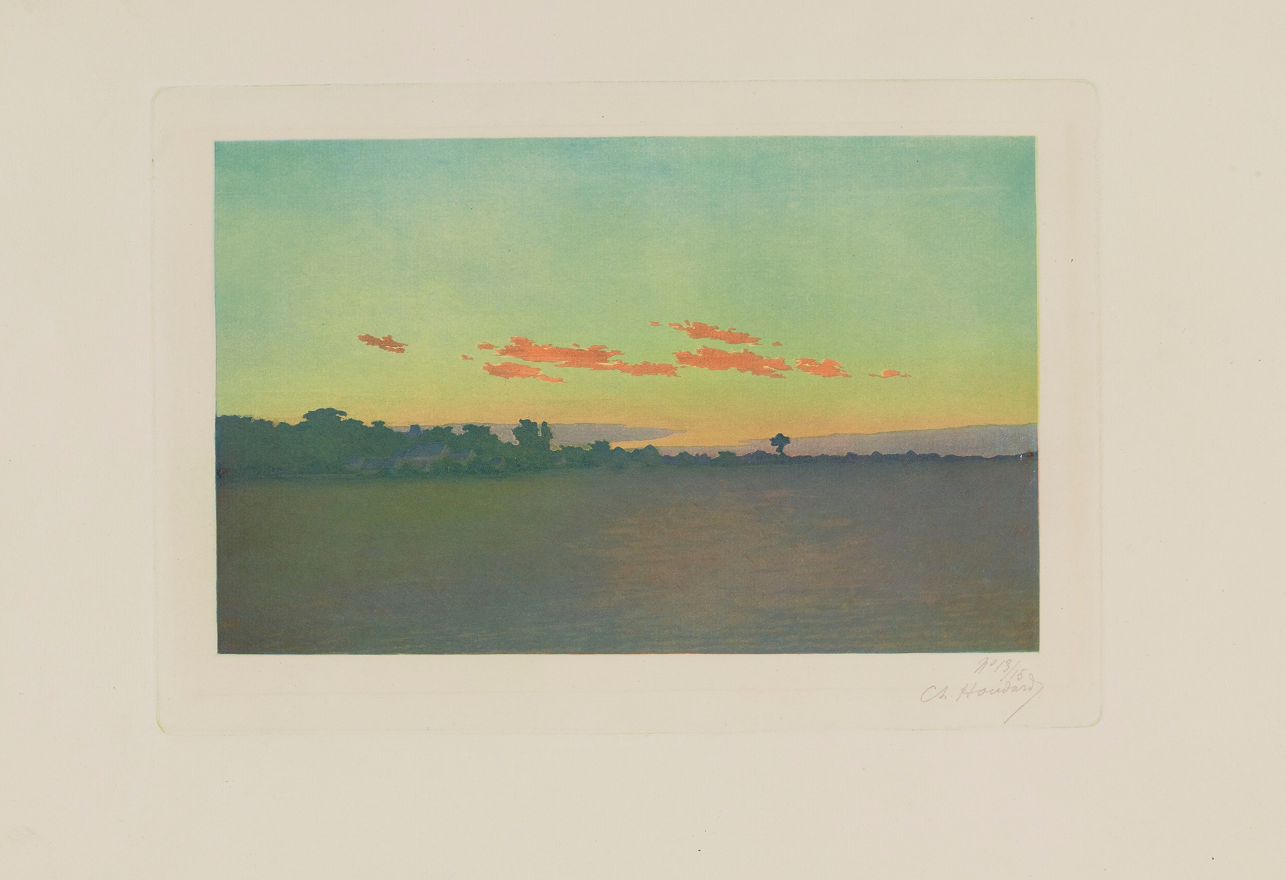 Sunset landscape oil painting by Charles-Louis Houdard
