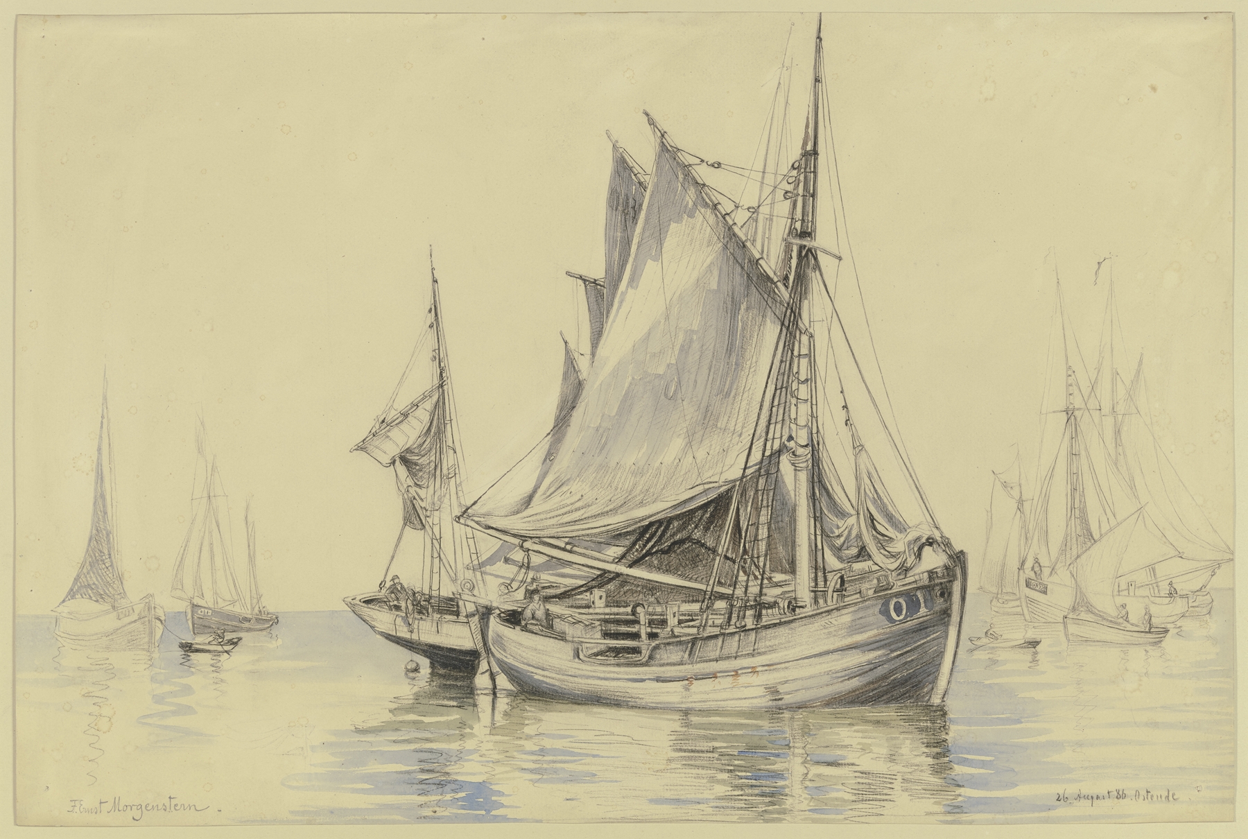 Fishing boats near Ostend, oil on canvas by Friedrich Ernst Morgenstern