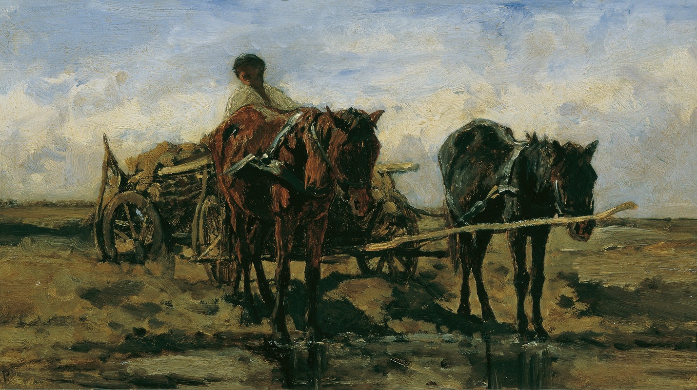 A depiction of a Hungarian farmer's cart by August von Pettenkofen.
