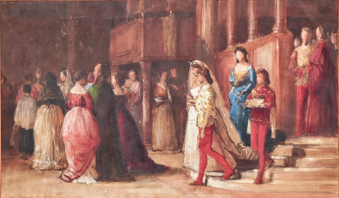 A Celebration in the Palazzo by Eugen von Blaas depicts a lively gathering in an opulent setting.