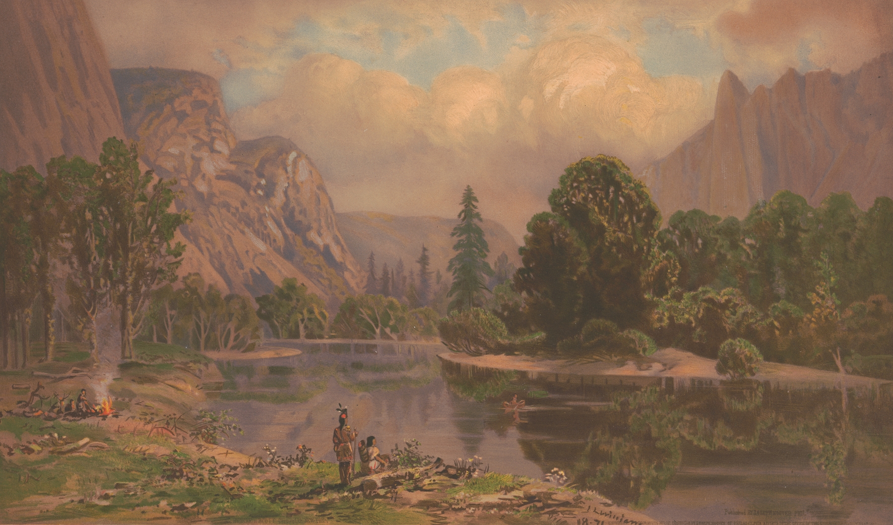 Yosemite Valley by Joseph Hoover, oil painting depicting granite cliffs and lush greenery.