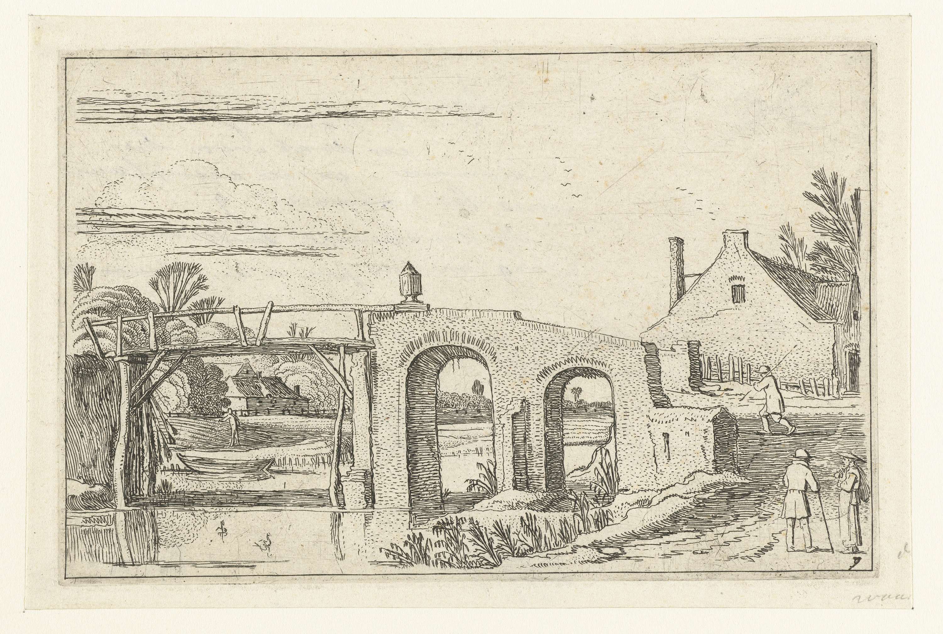 Landschap met pad over een brug van steen en hout, by Esaias van de Velde, public domain
