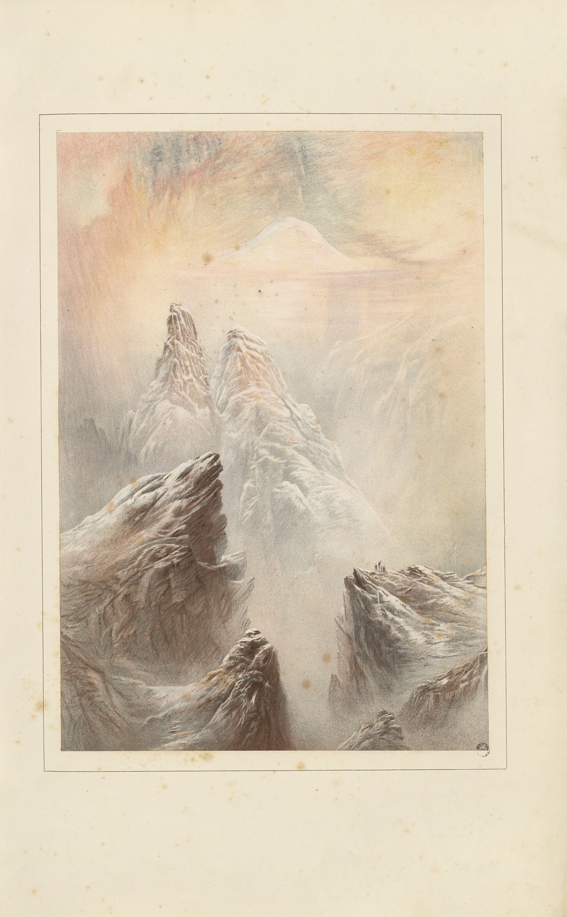 Mont Blanc, from the Col d’Anterne, oil painting by Elijah Walton depicting snow-capped mountains and blue sky.