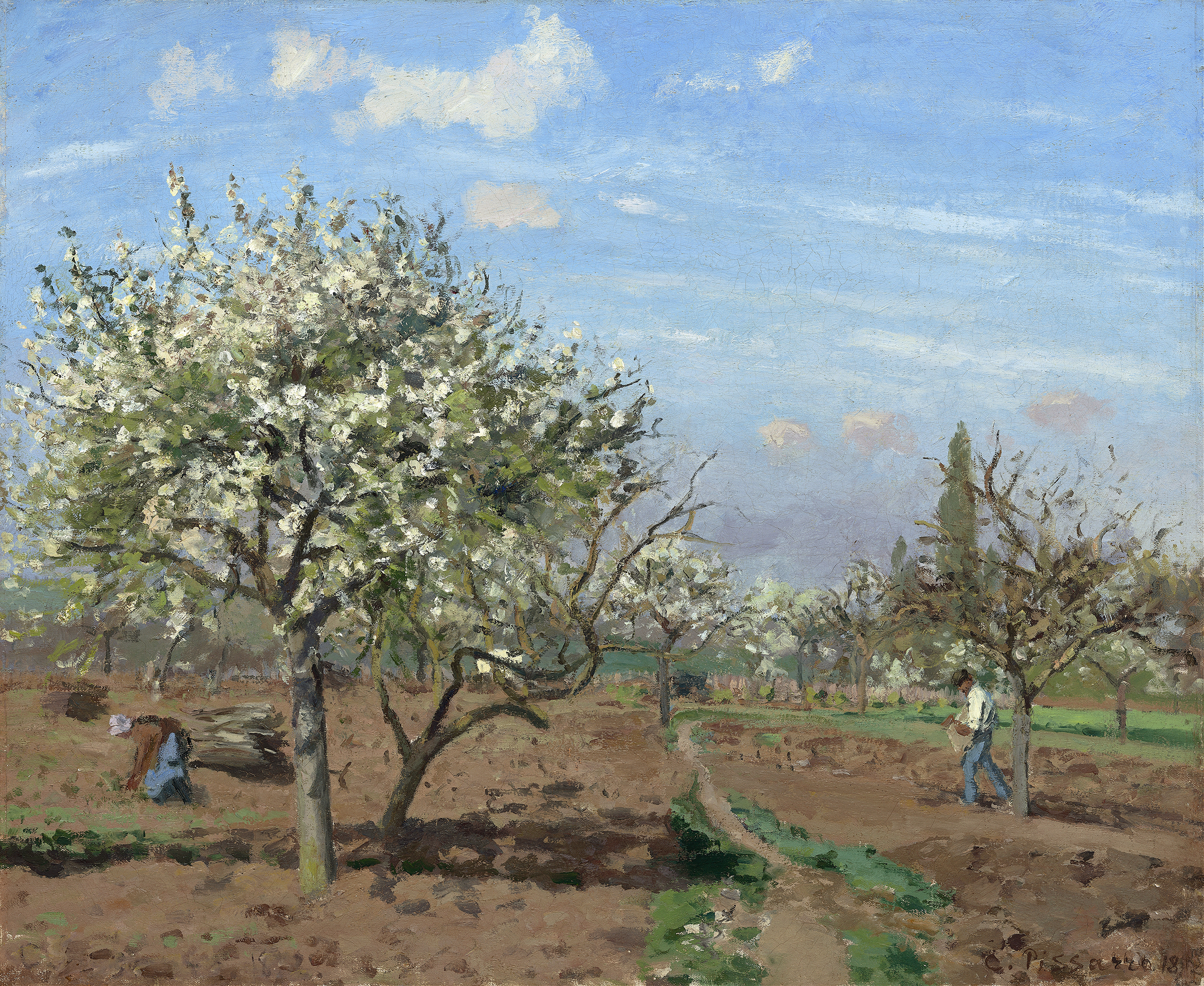 Orchard in Bloom,Louveciennes, by Camille Pissarro, public domain