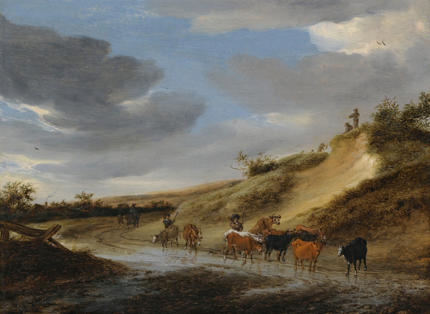 An Extensive Landscape With Cattle And Their Herdsmen by Salomon van Ruysdael, oil painting