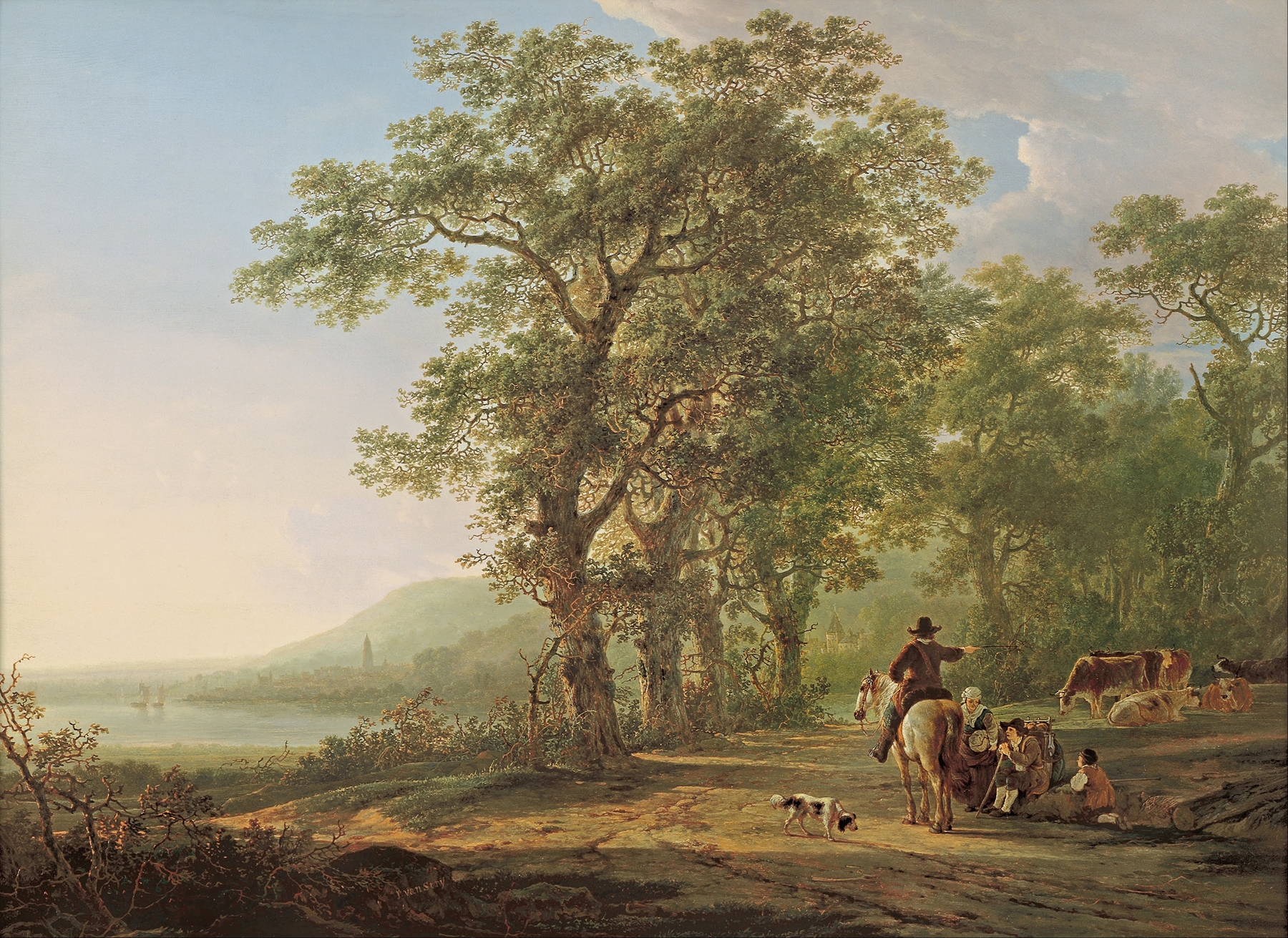 Forest landscape with trees and light by Jacob van Strij, oil on canvas