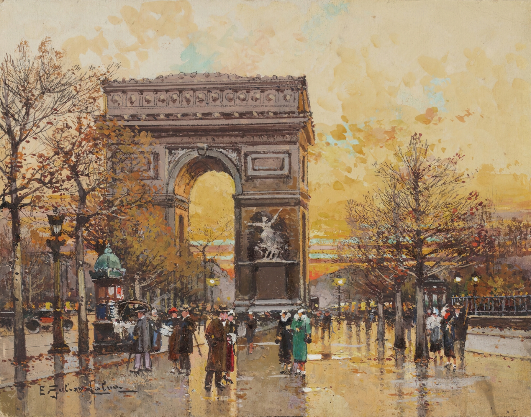 Arc de Triomphe in the Fall, oil on canvas by Eugène Galien-Laloue