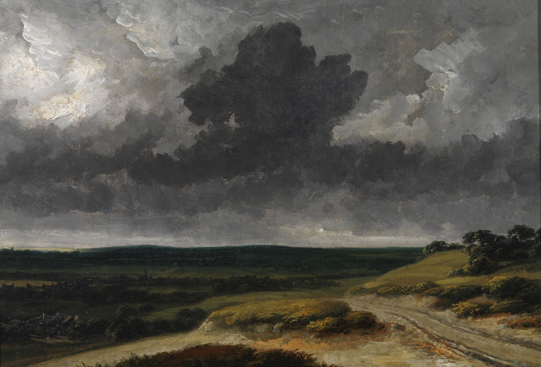 Landschap met zandweg by Georges Michel, oil on canvas depicting a sandy path in a vibrant landscape.