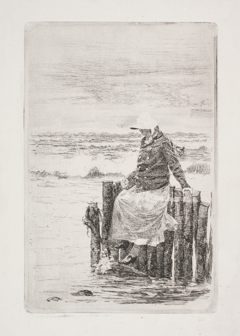 A young girl stands by the pier, gazing out at the water.