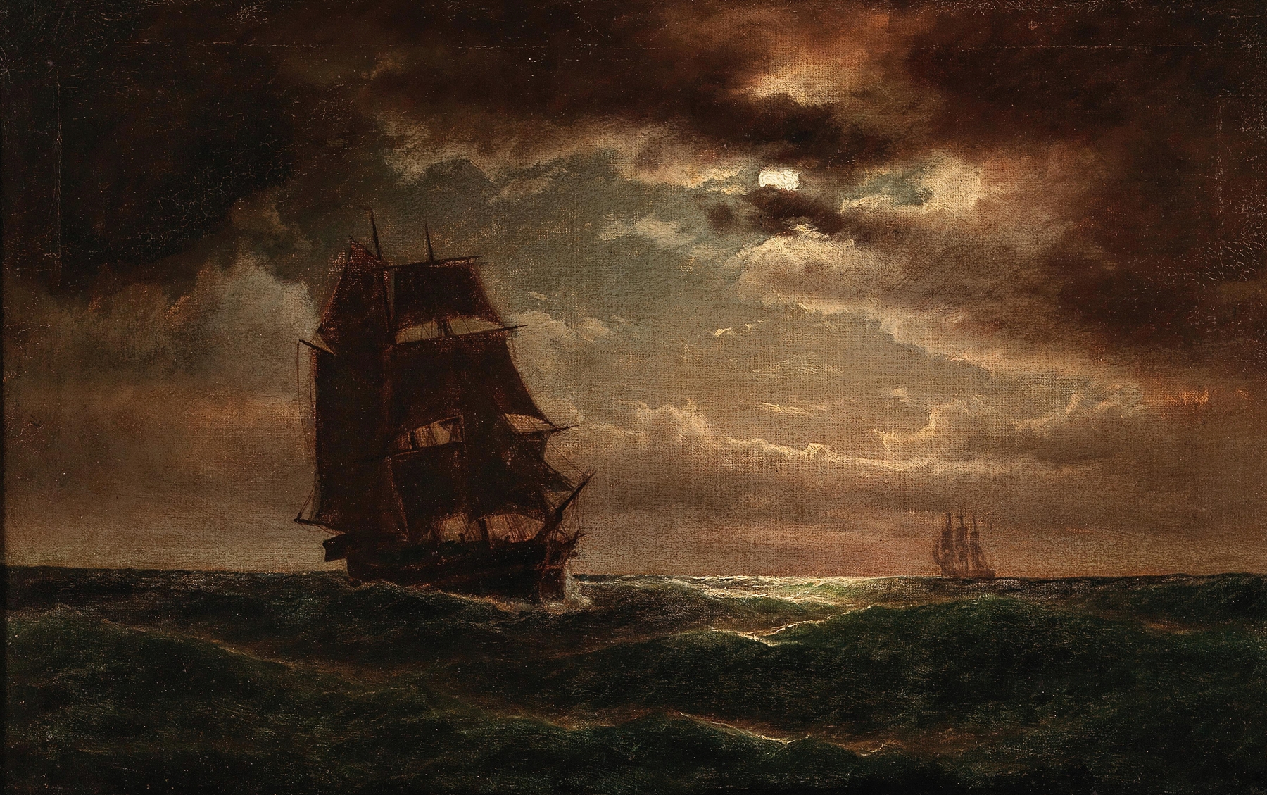 Mondnacht mit Dreimaster, by Anton Melbye, public domain