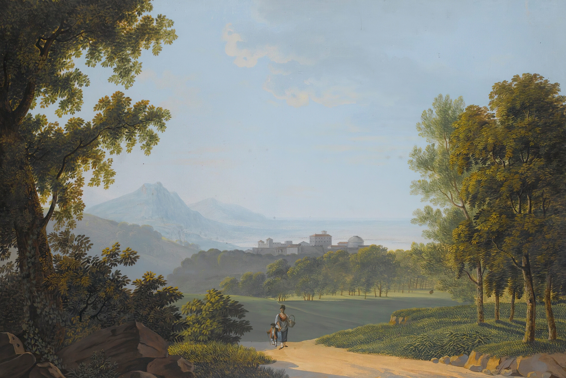 Landscape view with water and hills, oil on canvas by Johann Heinrich Bleuler