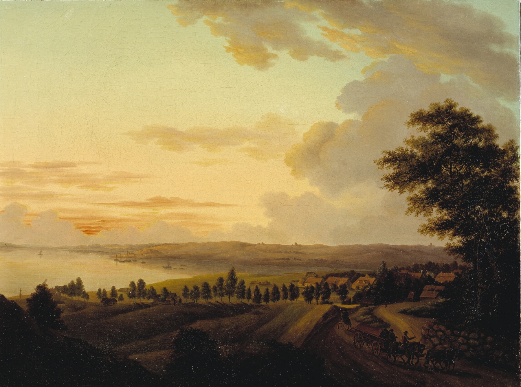 Romanticism landscape by Christian Heinrich Grosch, depicting rolling hills at sunset.