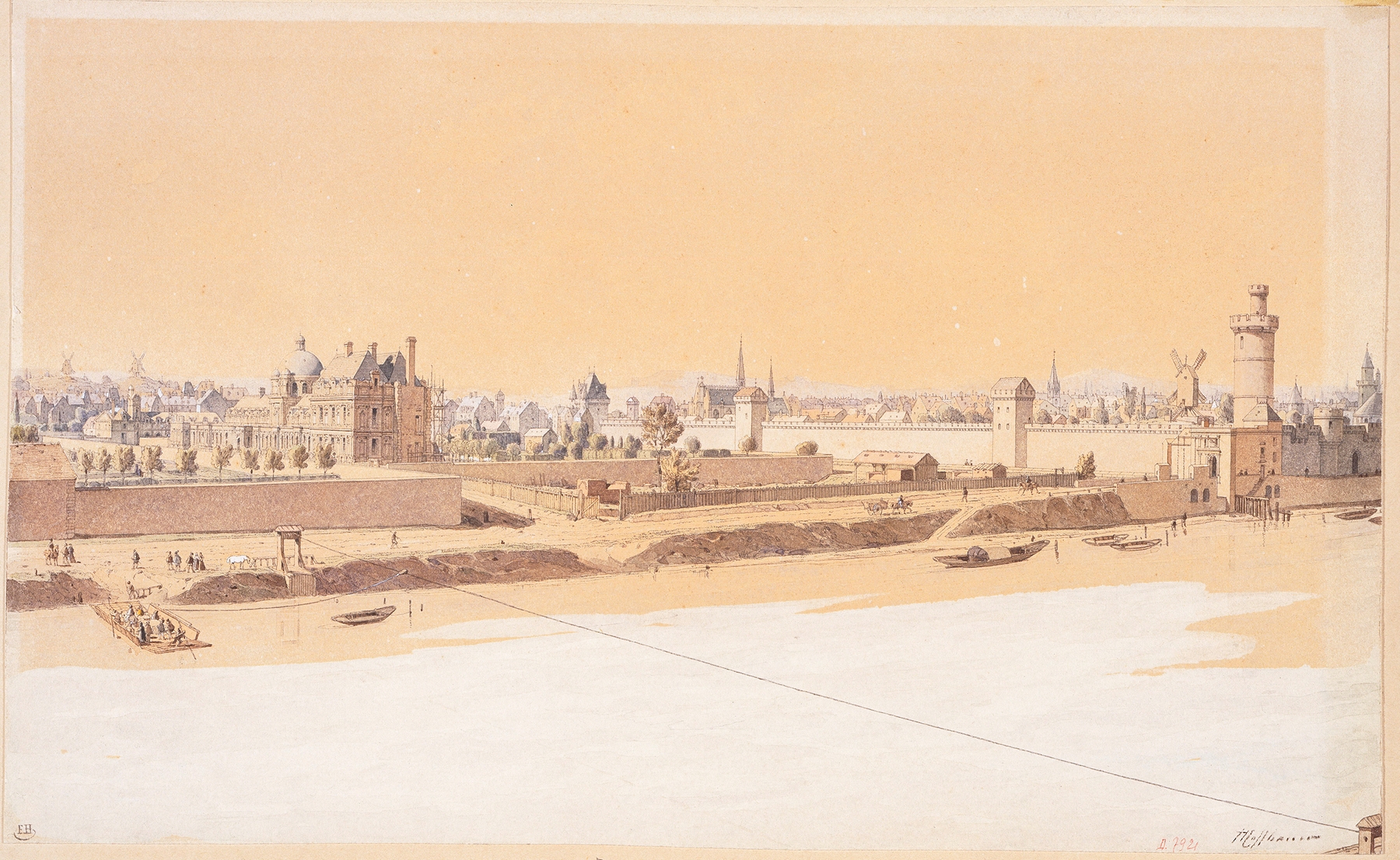 Historical architecture of Tuileries with foliage, by Fédor Hoffbauer, oil painting
