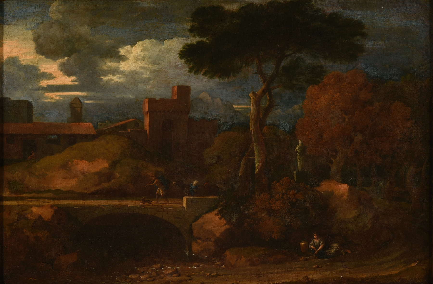 Landscape with trees and horizon by Sébastien Bourdon, oil painting