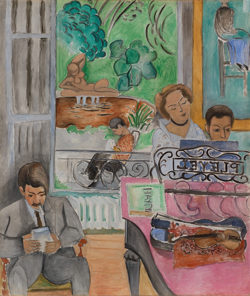 Henri Matisse's 'La Leçon de musique' features vibrant colors and figures in an intimate setting.