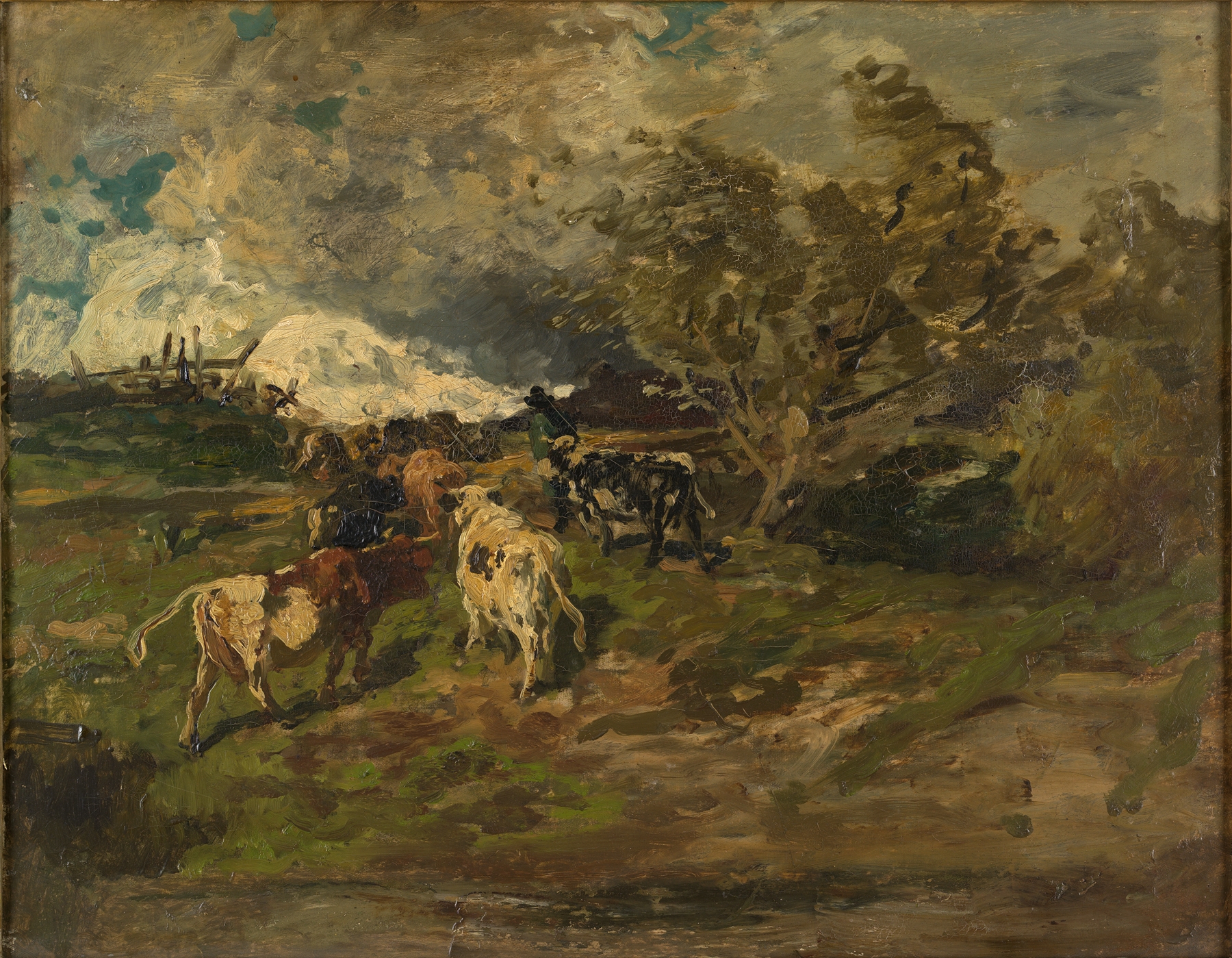 Figurative work by Hermann Baisch, oil painting depicting figures in golden light.