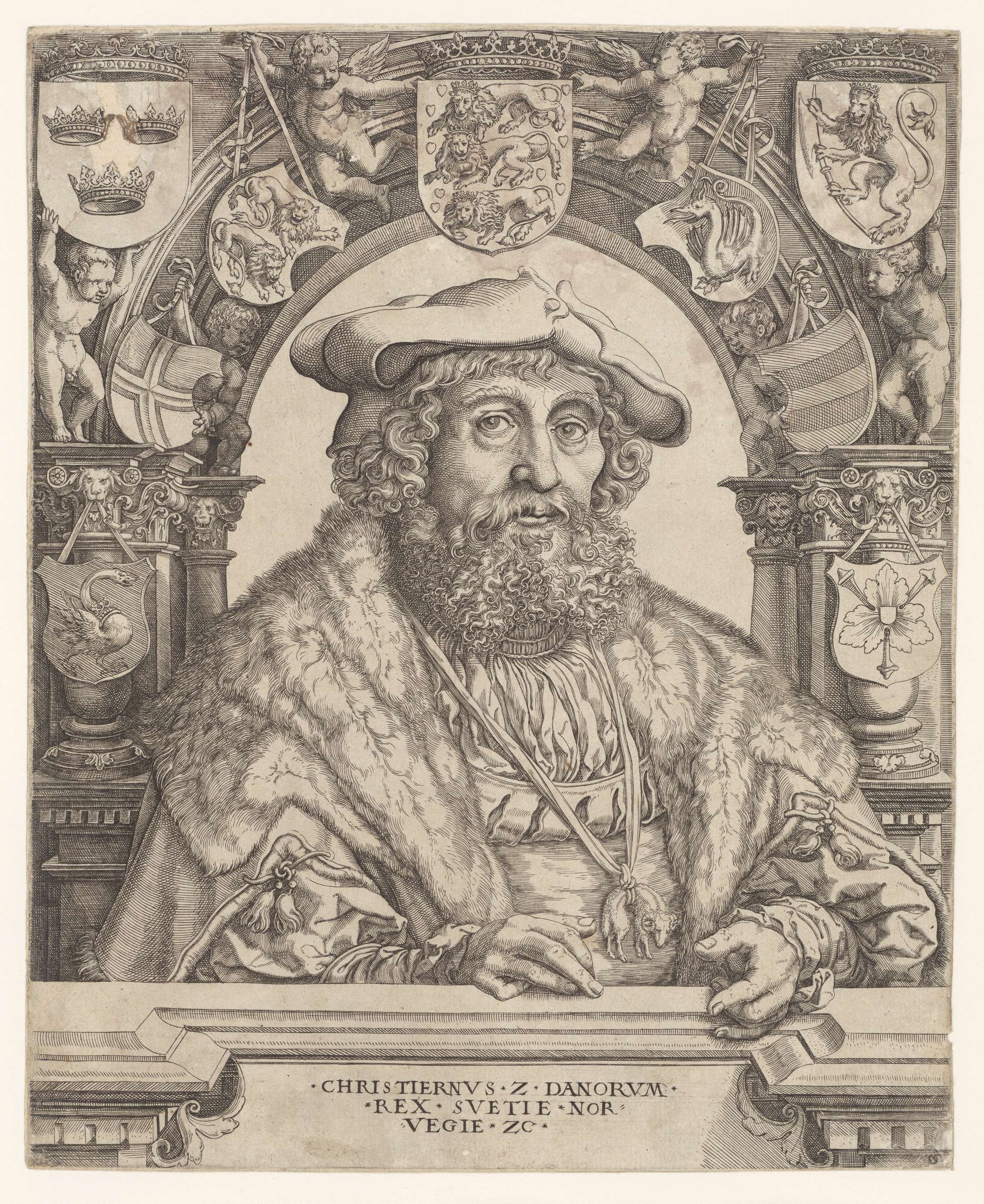 Engraving of Christiaan II, king of Denmark, by Jacob Binck