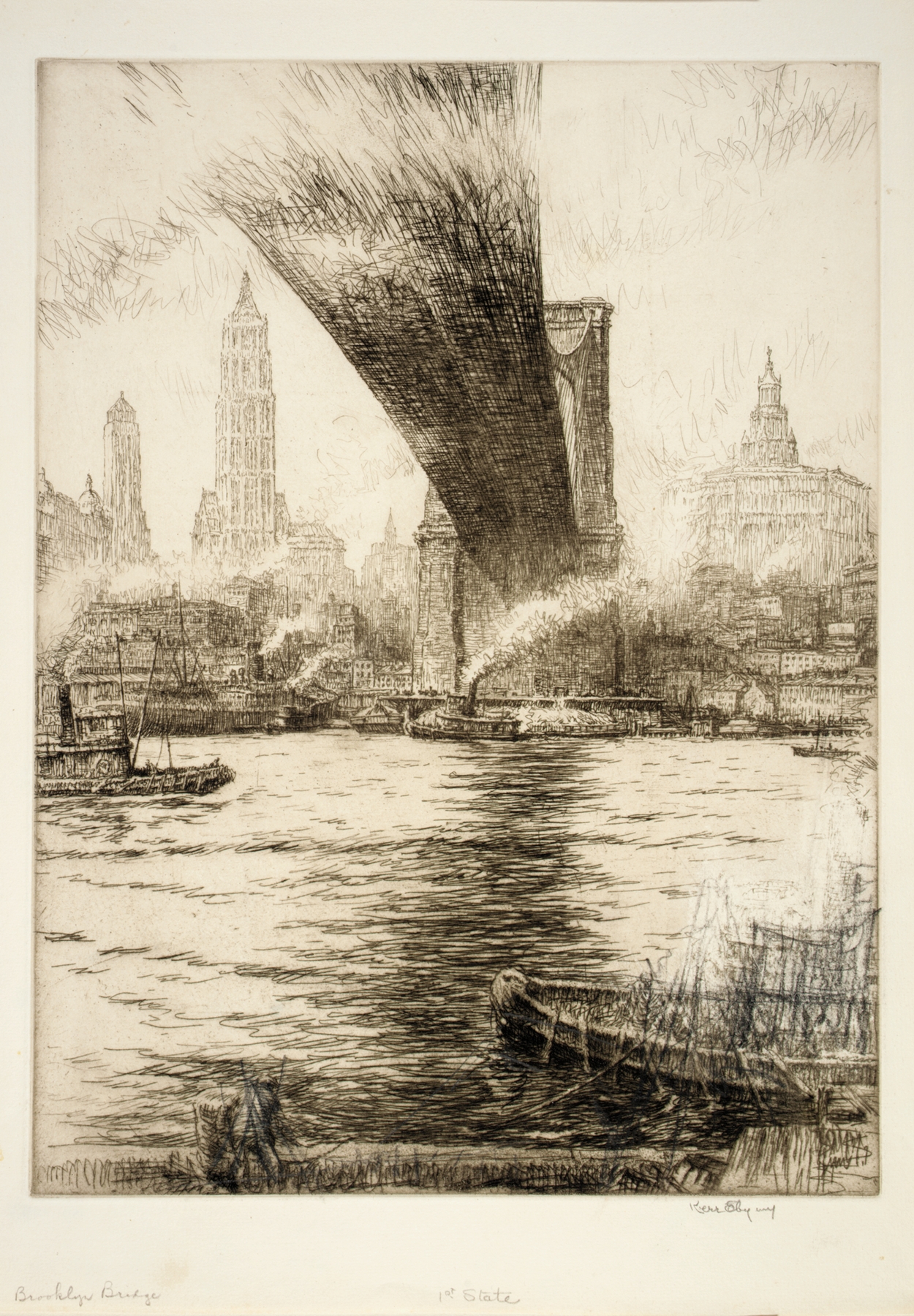Brooklyn Bridge, by Kerr Eby, public domain