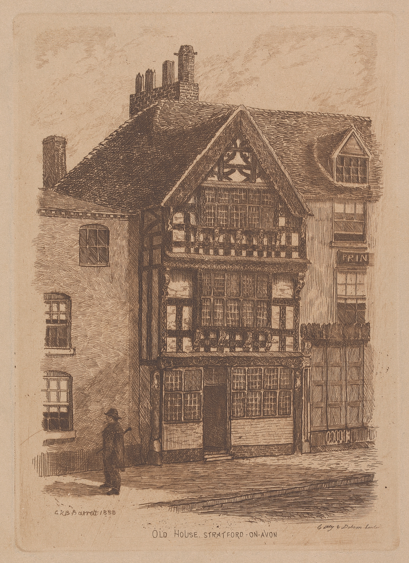 Old House in Stratford on Avon, oil on canvas by George Barret Jr.