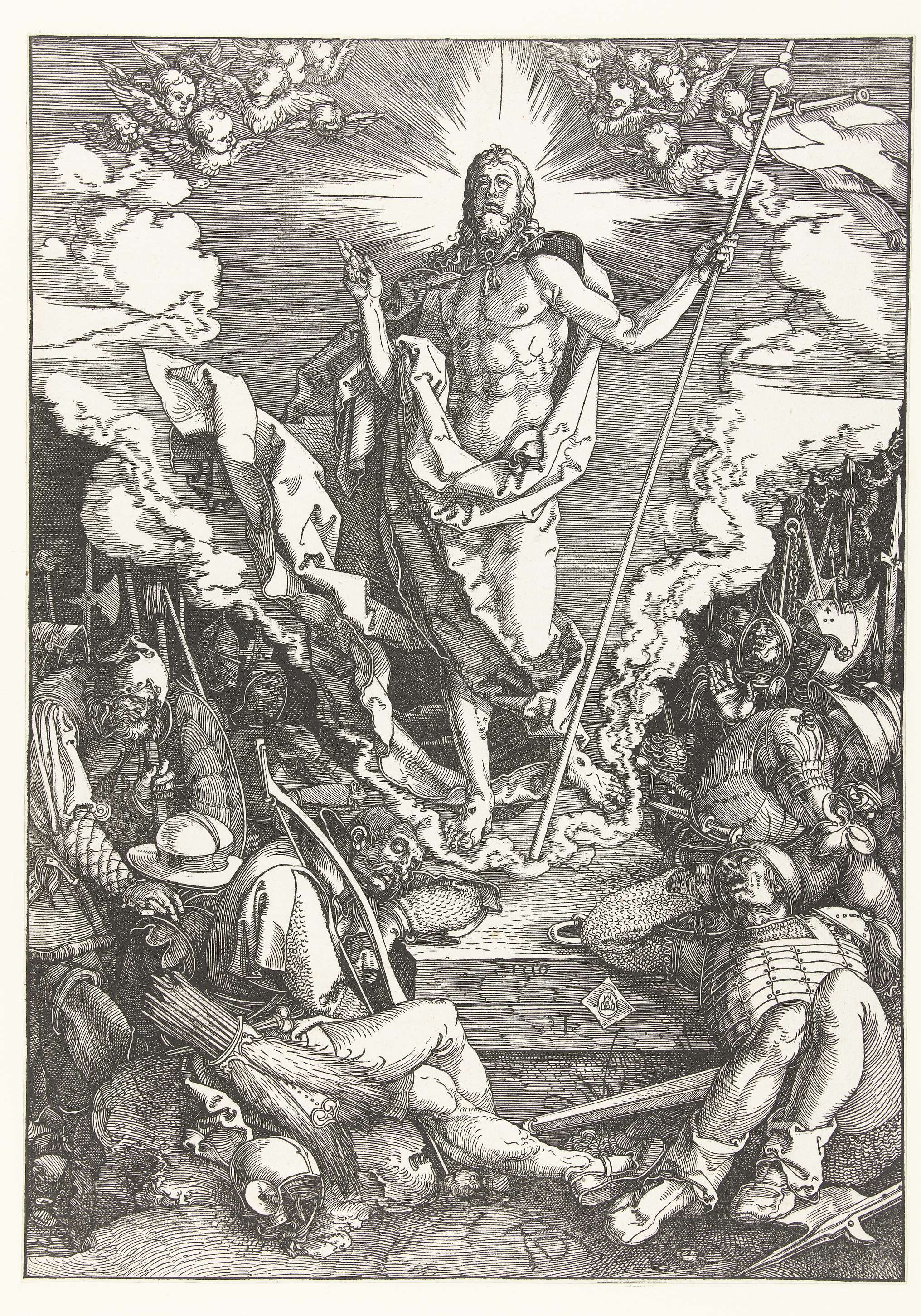 Opstanding by Albrecht Dürer, paper medium, depicting Christ surrounded by serene light