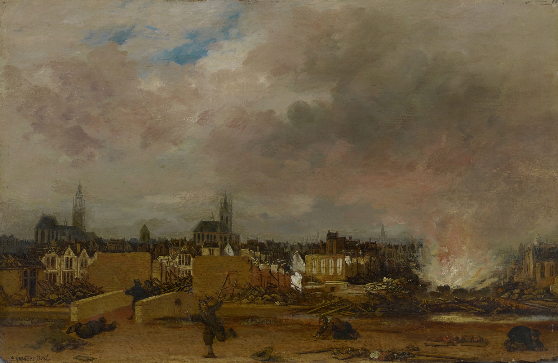 The Explosion of the Powder Magazine in Delft, 1654 by Egbert van der Poel, oil on canvas