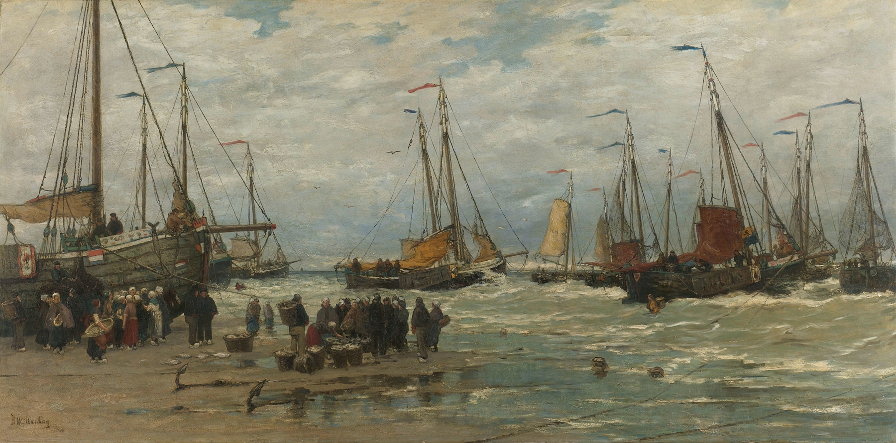 Fishing Pinks in Breaking Waves, by Hendrik Willem Mesdag, public domain