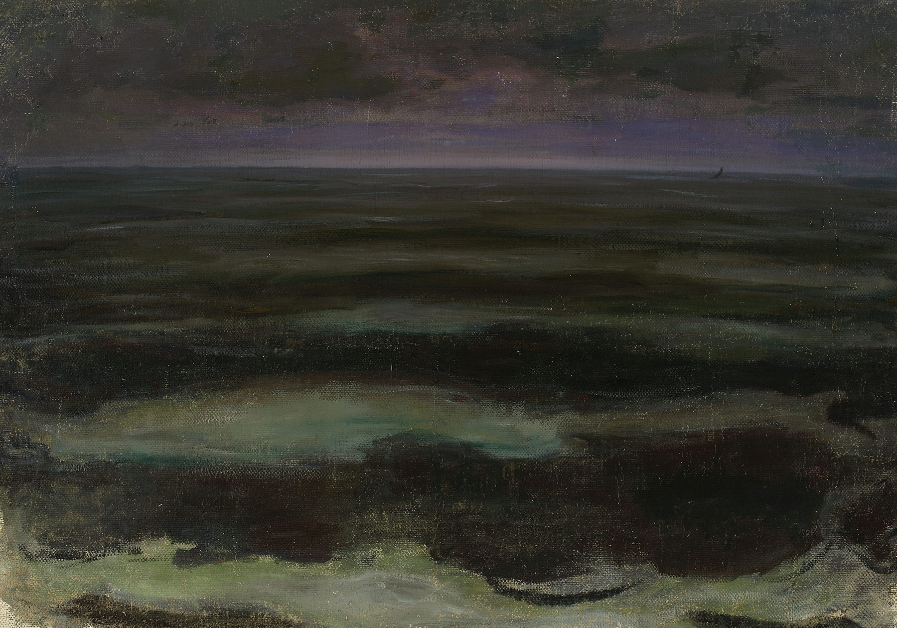 Oil painting by Władysław Ślewiński depicting the sea at night with undulating waves.