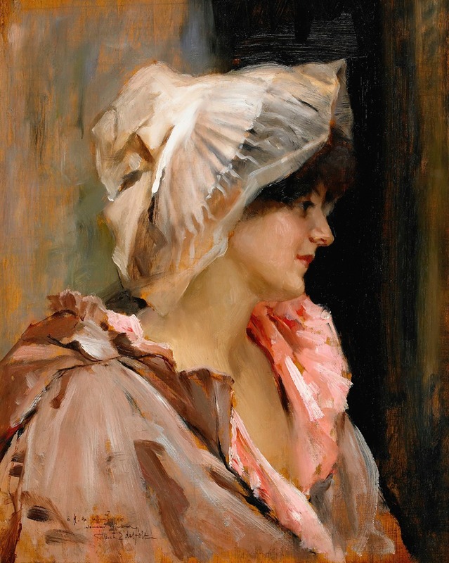 A portrait of a Parisian lady in a peignoir by Albert Edelfelt.