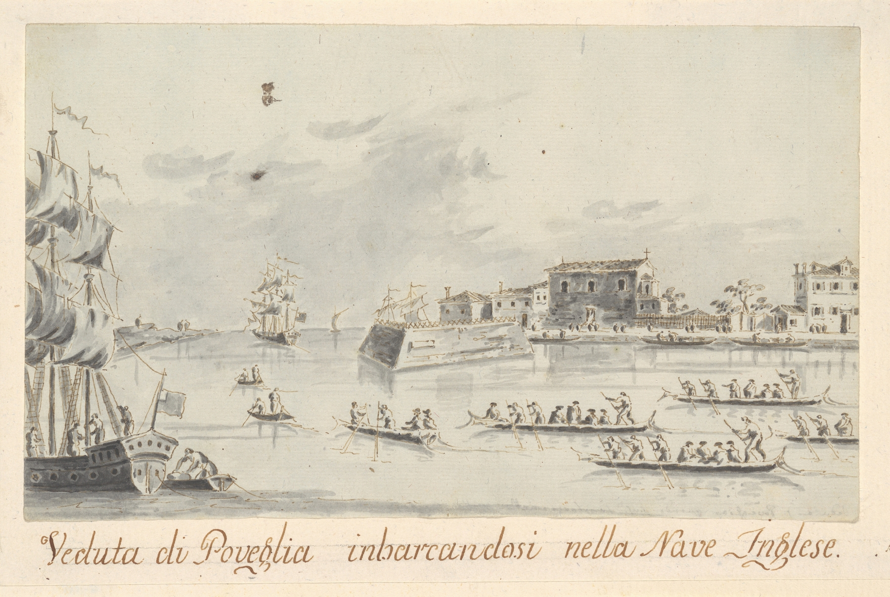 The Island of Povegila, with British Naval Officers Embarking, by Giacomo Guardi, public domain