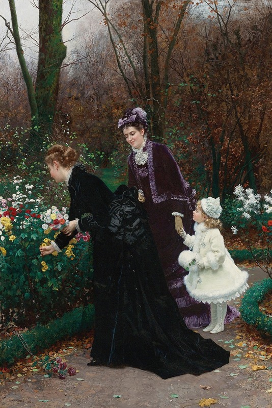 A serene garden scene by Marie-François Firmin-Girard showcasing lush greenery and vibrant flowers.