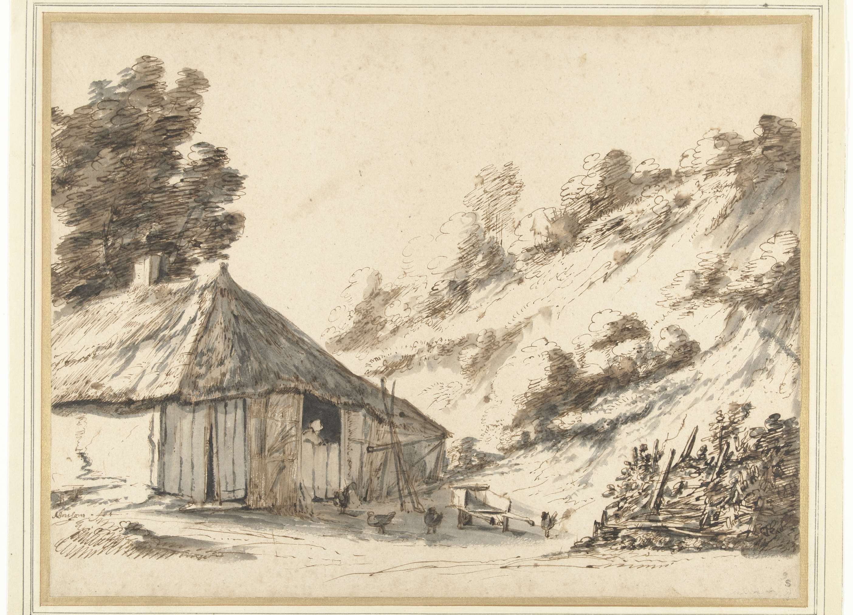 Landscape with a farmhouse and sandy hill by Anthonie van Borssom, oil painting